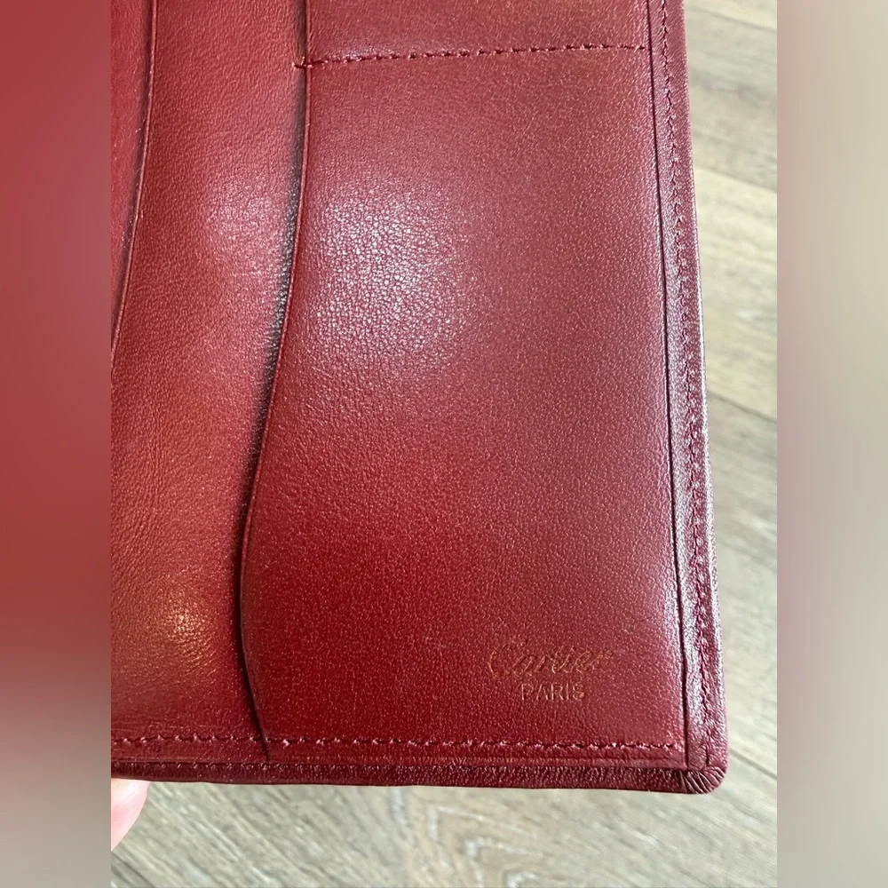 Cartier Burgundy Unisex Long Leather Bifold Wallet